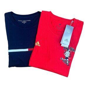 Tommy Hilfiger Classic Fit Logo/ Adidas Salah Football T-Shirt Bundle - Small